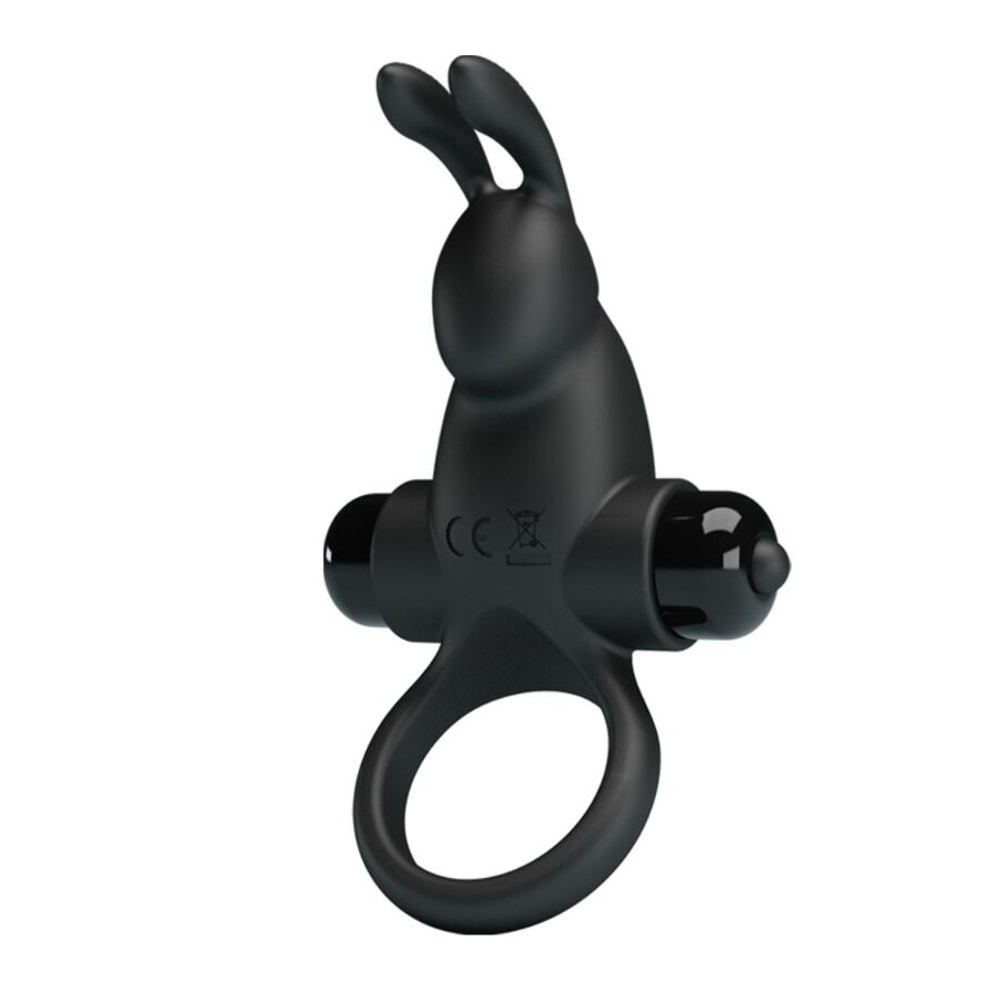 PRETTY LOVE - ANELLO VIBRANTE + STIMOLATORE CLITORIDEO CONIGLIO 10 VIBRAZIONI NERO